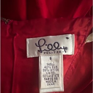 LILLY PULITZER Belinda Rosette Red Strapless Silk Dress Flowers Detail